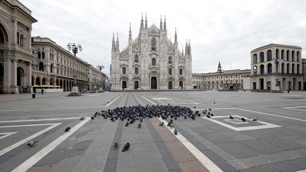 Mailand in Zeiten des Coronavirus: Die berühmte Piazza del Duomo ist menschenleer. 